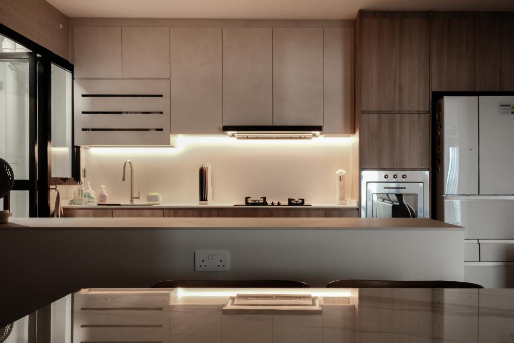 Asian Kitchen with Countertop and Kitchen Island