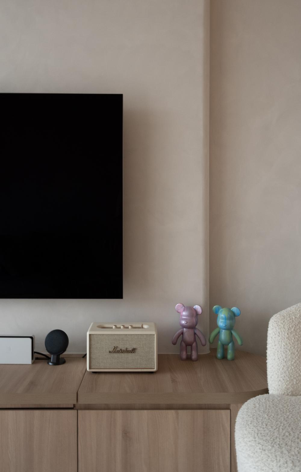 Scandinavian Living Room with TV Console and Feature Wall