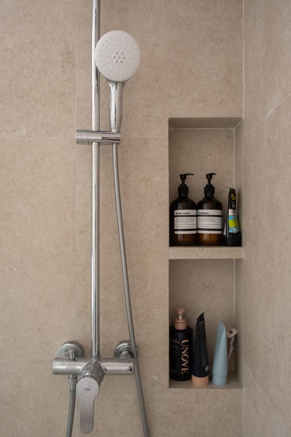 Scandinavian Bathroom with Rainshower and Bathroom Accessories