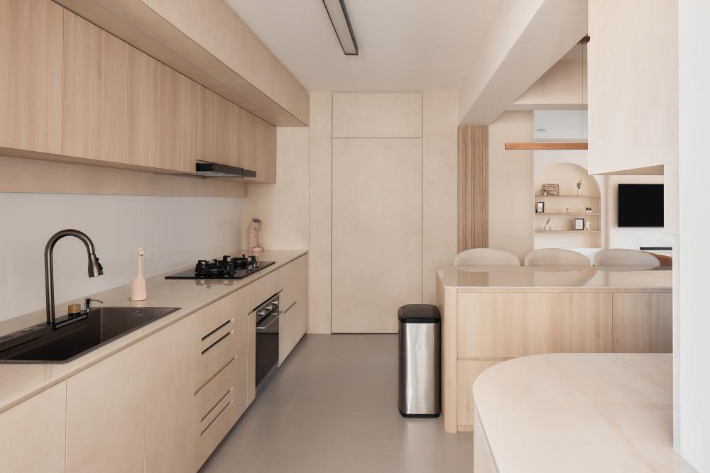 Asian Kitchen with Kitchen Island and Open Kitchen