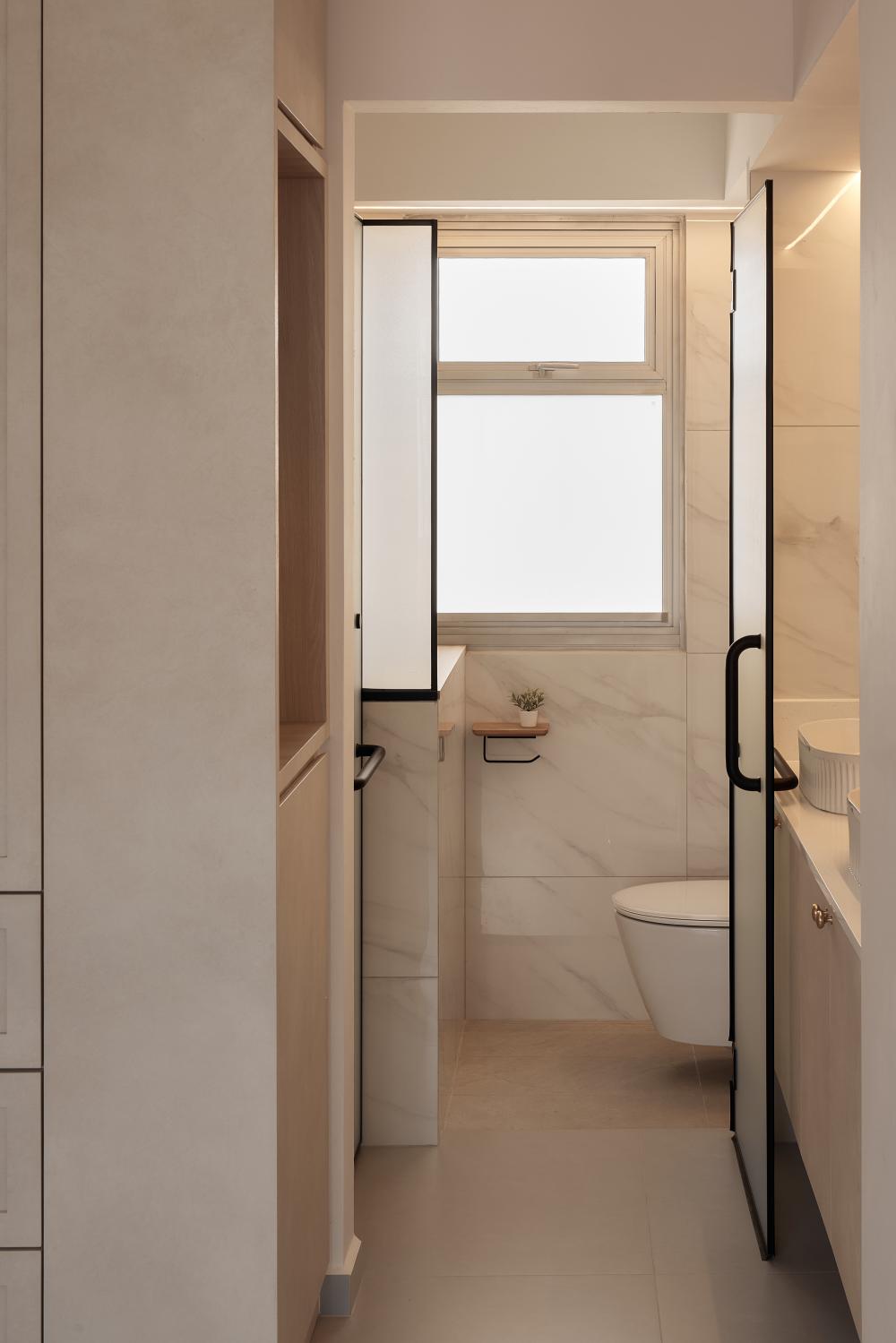 Asian Bathroom with Granite Floor and Showers