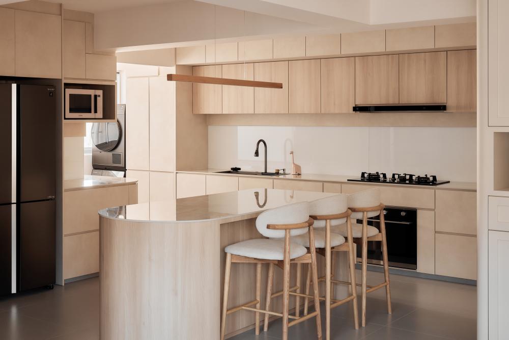 Asian Kitchen with Countertop and Kitchen Island