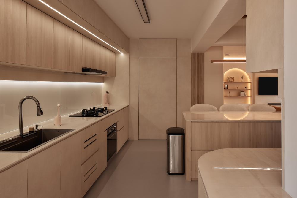 Asian Kitchen with Countertop and Kitchen Island