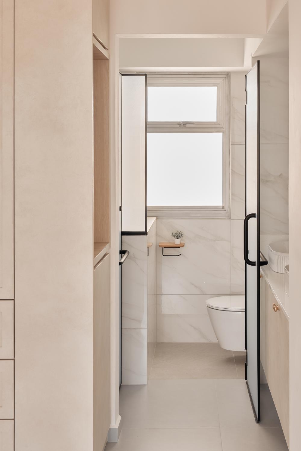 Asian Bathroom with Cement Floor and Bathroom Accessories