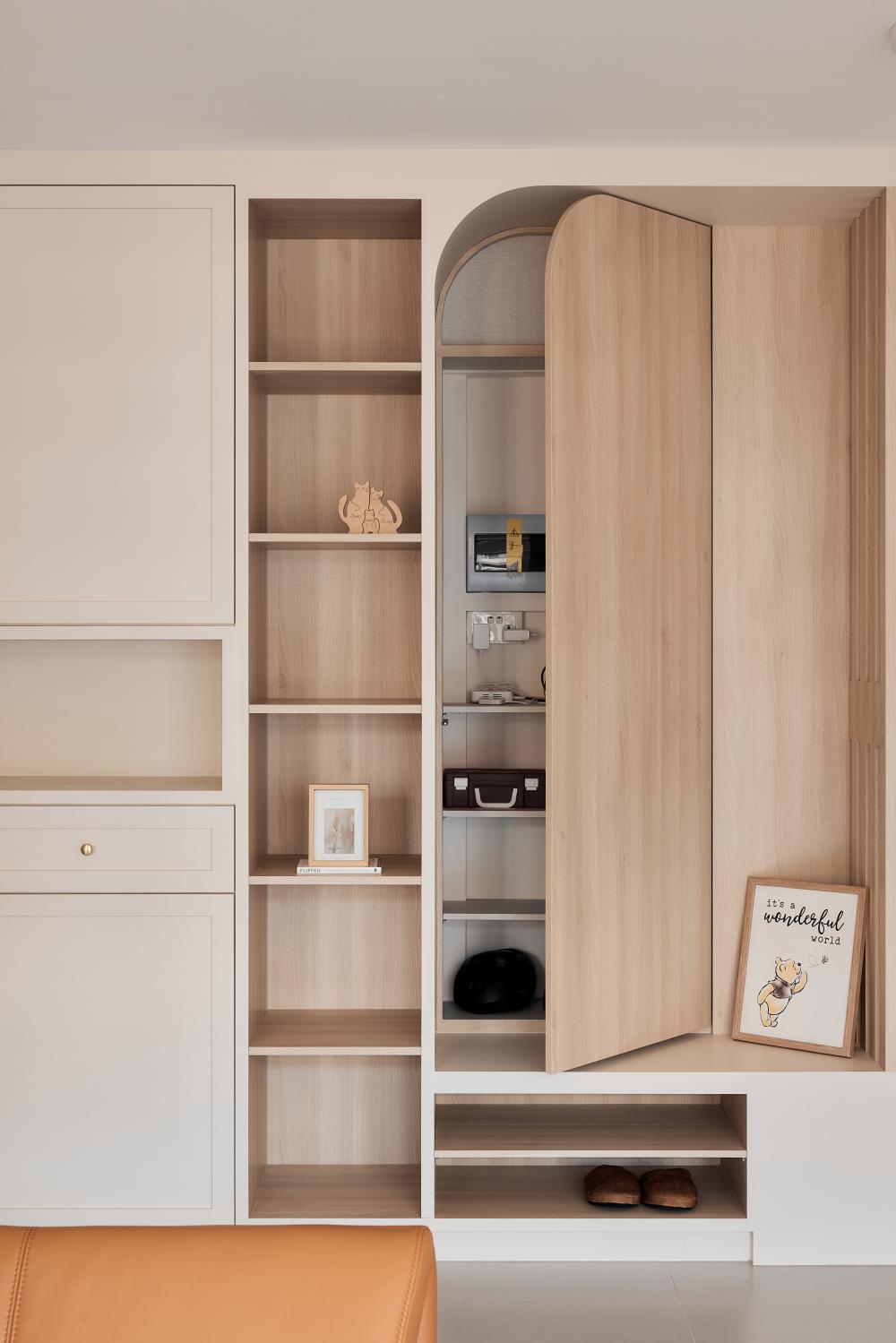 Asian Living Room with Bookshelf and Settee