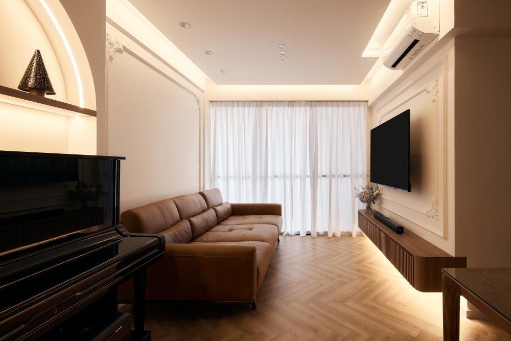 Modern Living Room with TV Console and Drop Light