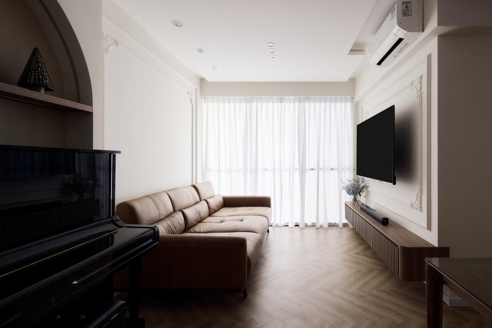 Modern Living Room with TV Console and Ceiling Light