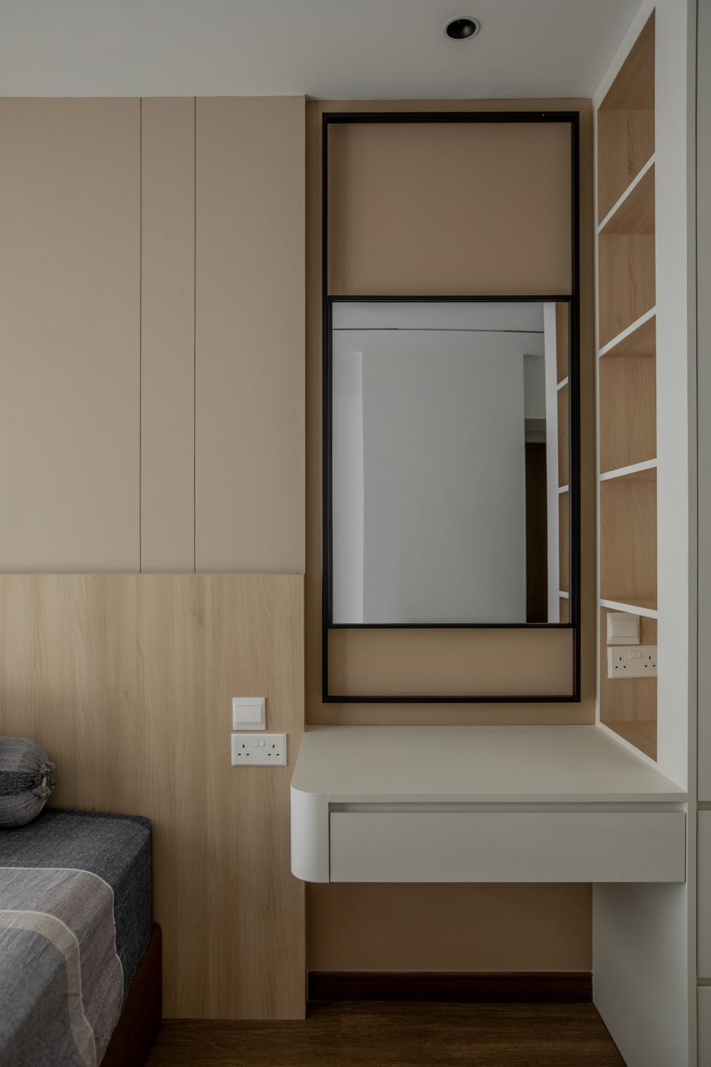 Modern Bedroom with Platform Bed and Vinyl Flooring