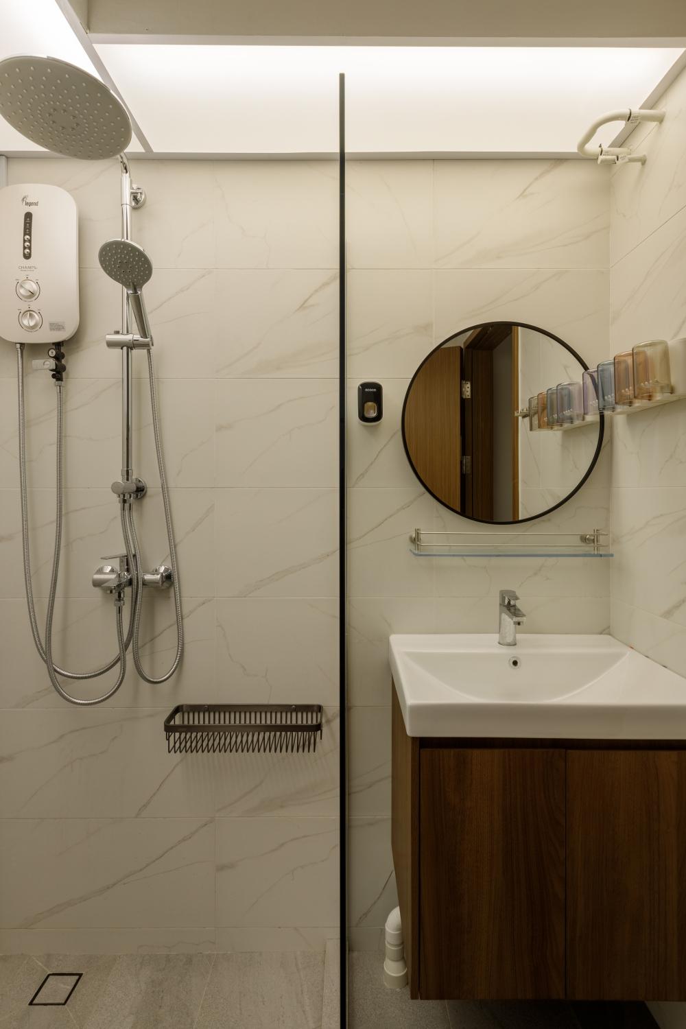 Modern Bathroom with Cement Floor and Granite Floor