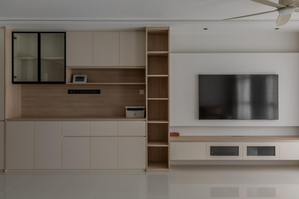 Modern Living Room with Chandelier and Downlights
