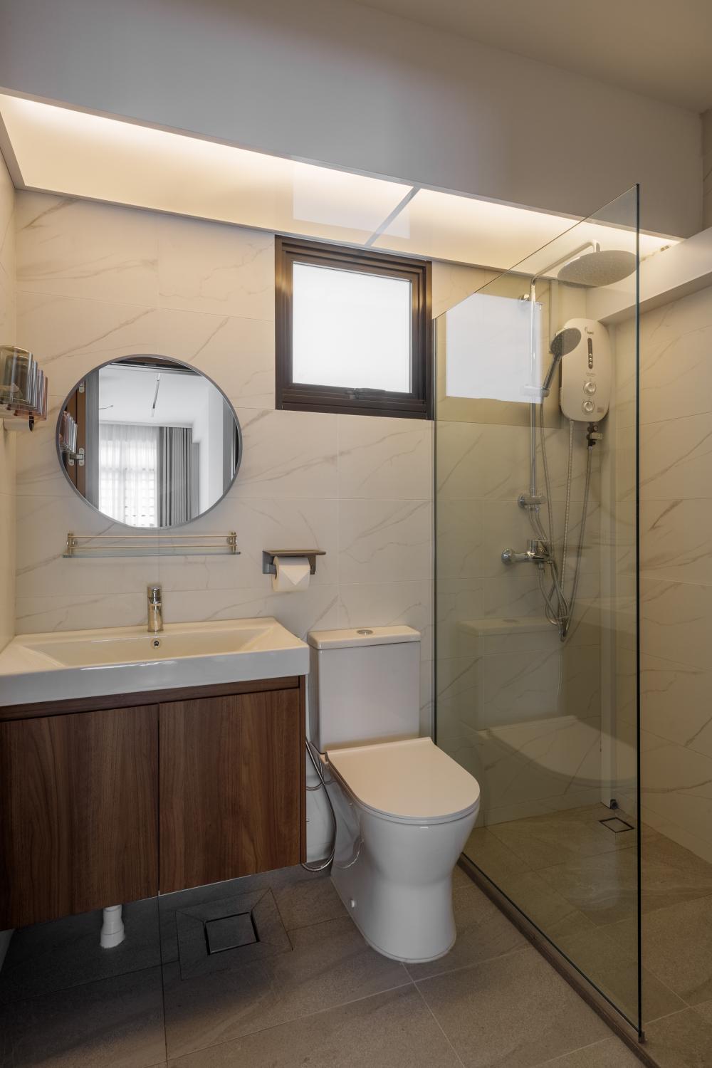 Modern Bathroom with Cement Floor and Bathtub