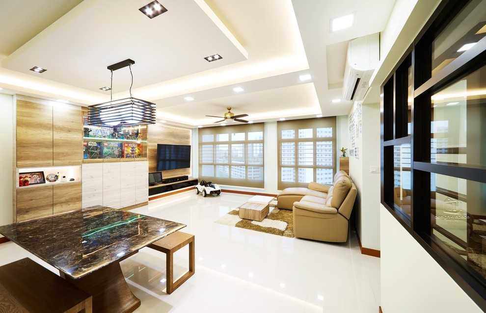 Asian Living Room with Carpet and Sofa