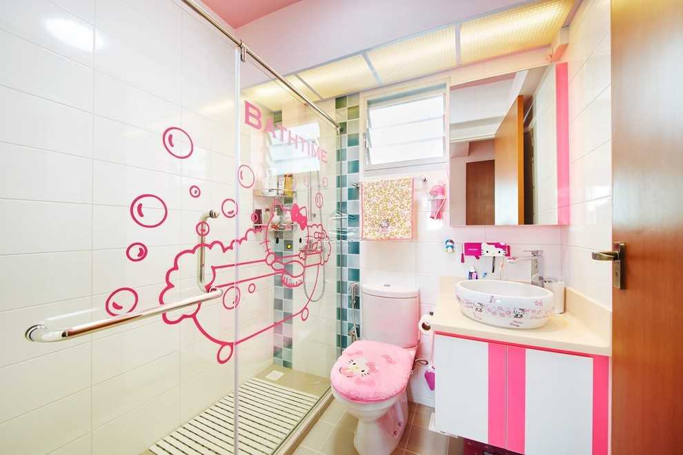 Asian Bathroom with Mirror and Bathroom Storage