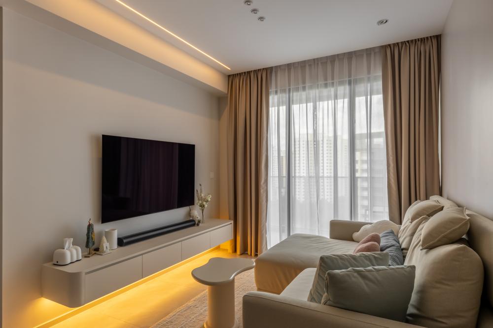 Minimalist Living Room with TV Console and Ceiling Light