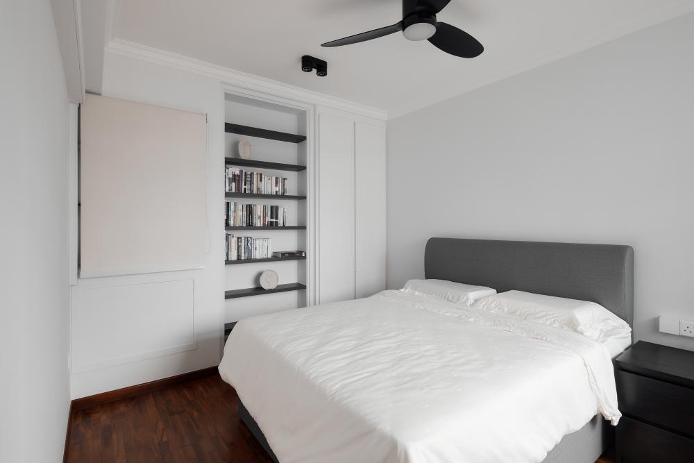 Modern Bedroom with Bookshelf and Wardrobe