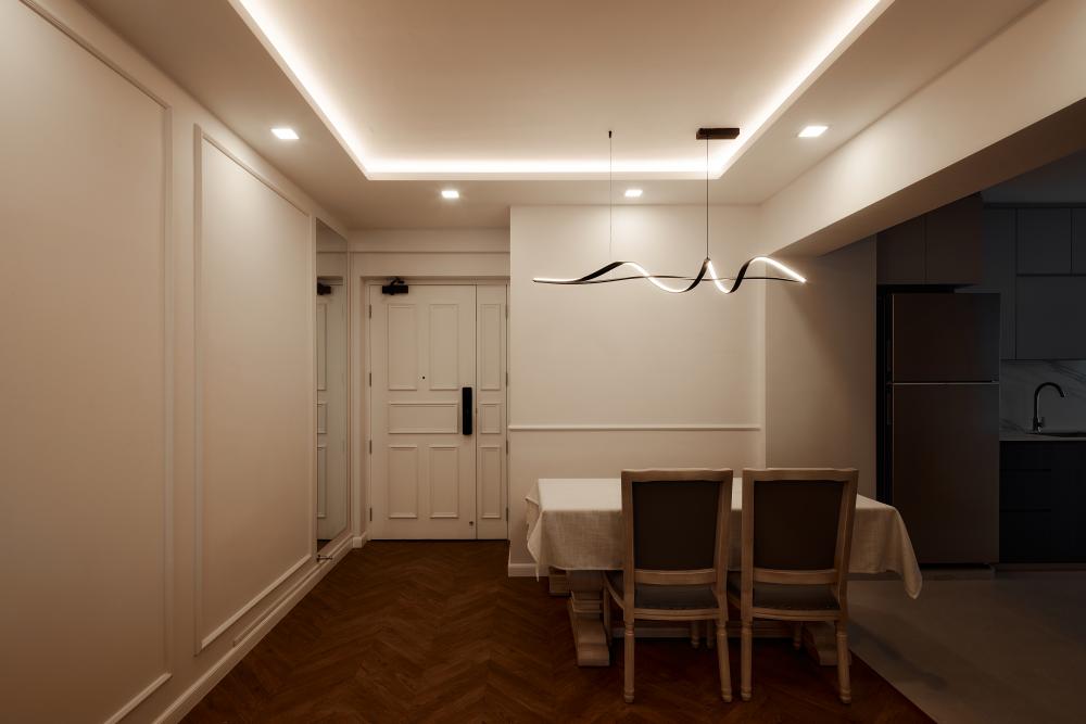 Modern Dining Room with Drop Light and Dining Table
