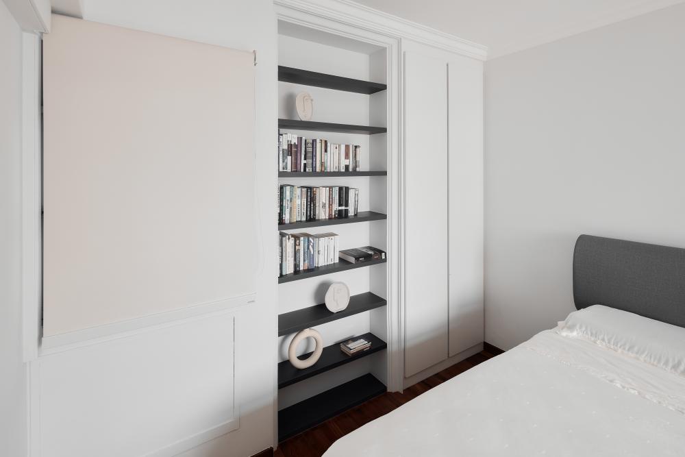 Modern Bedroom with Bookshelf and Wardrobe