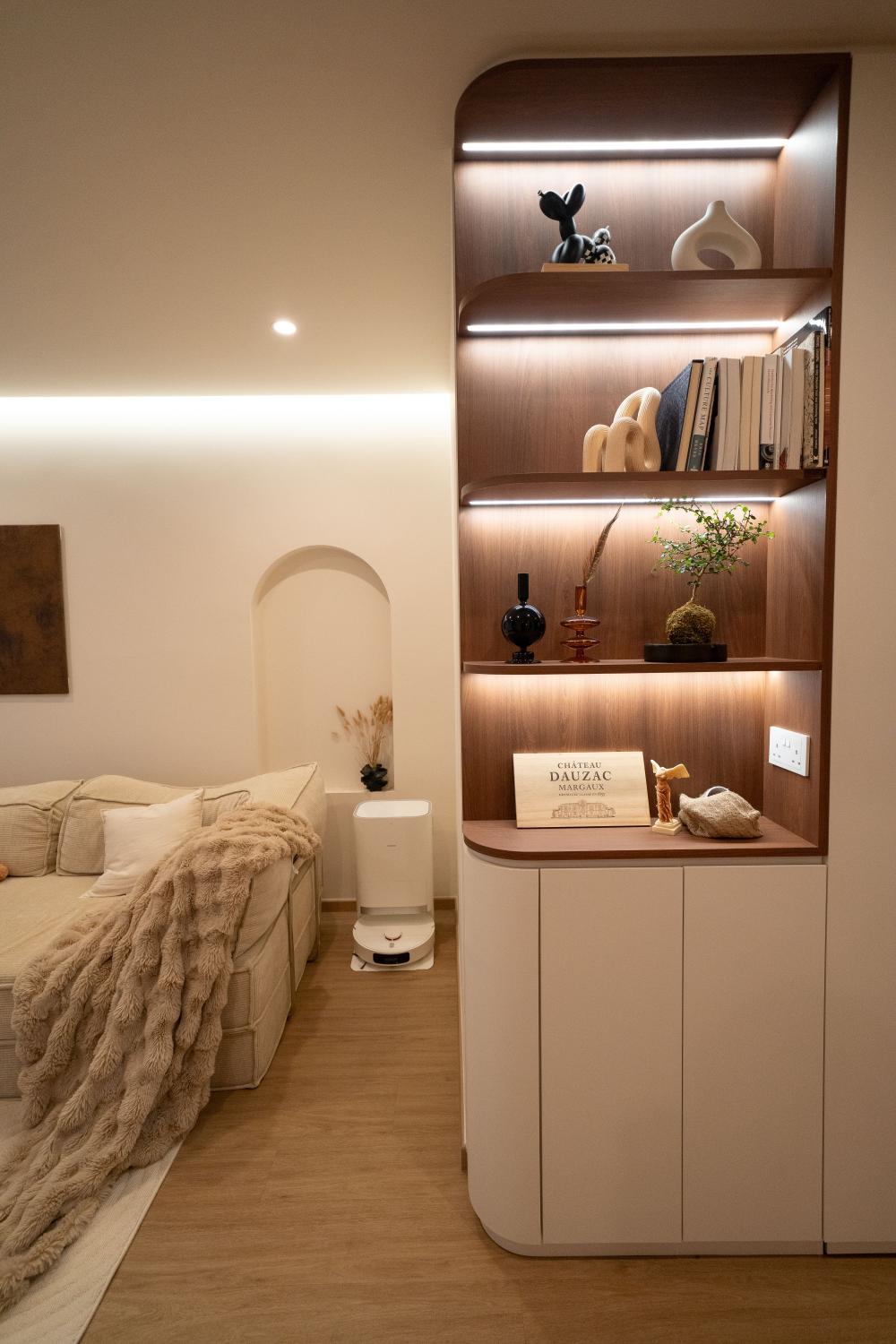 Minimalist Foyer with Artwork and Storage Cabinets