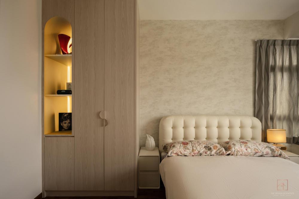 Scandinavian Bedroom with Bookshelf and Wardrobe