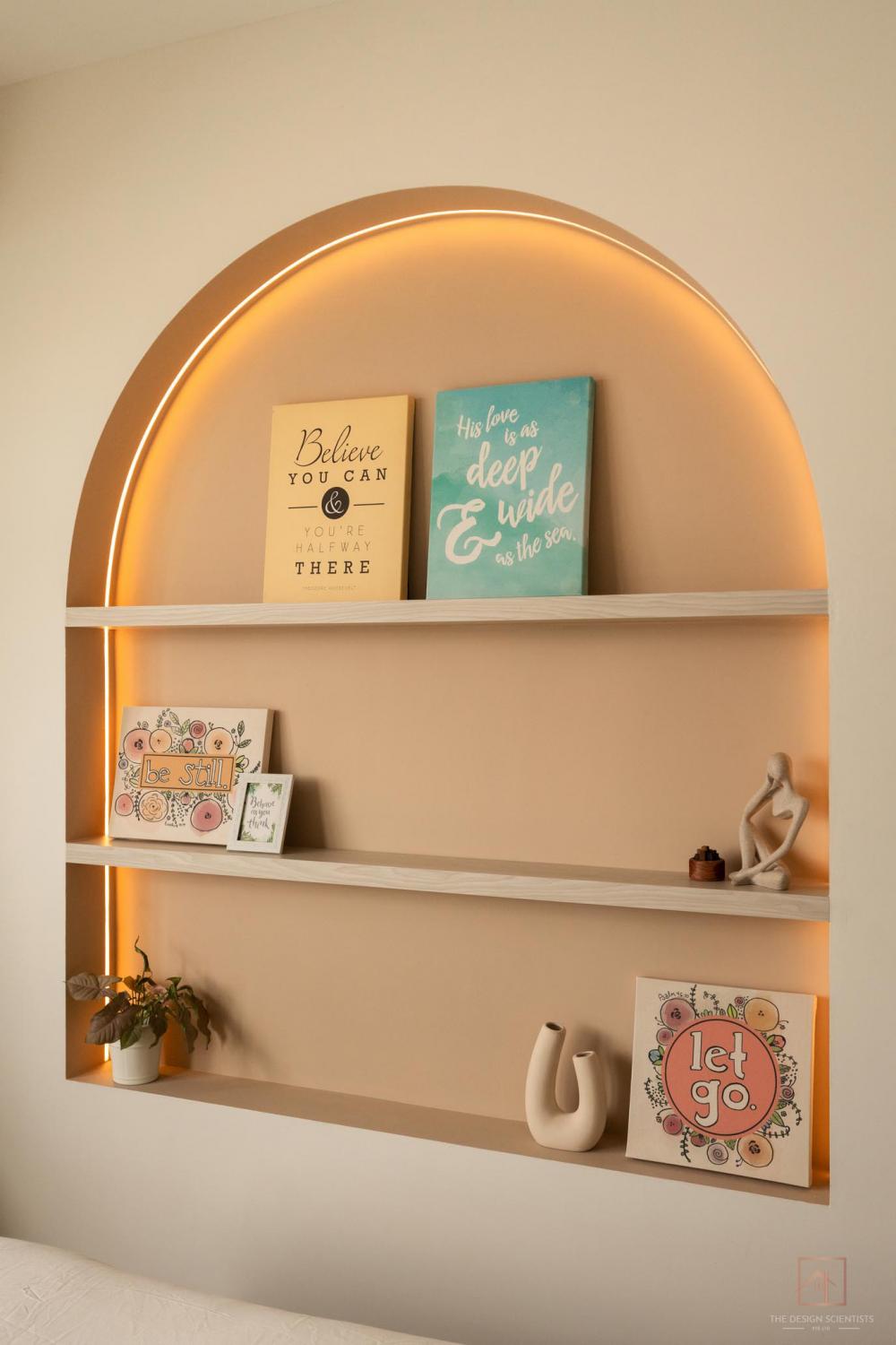 Scandinavian Bedroom with Bookshelf and Vinyl Flooring