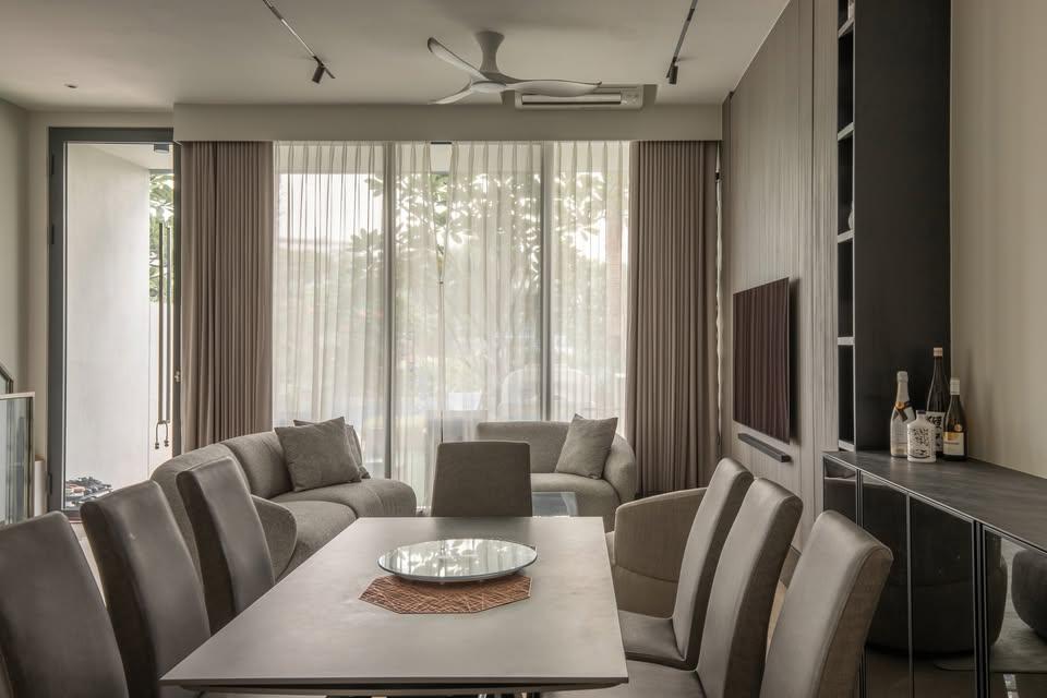 Modern Dining Room with Dining Table and Wine Storage