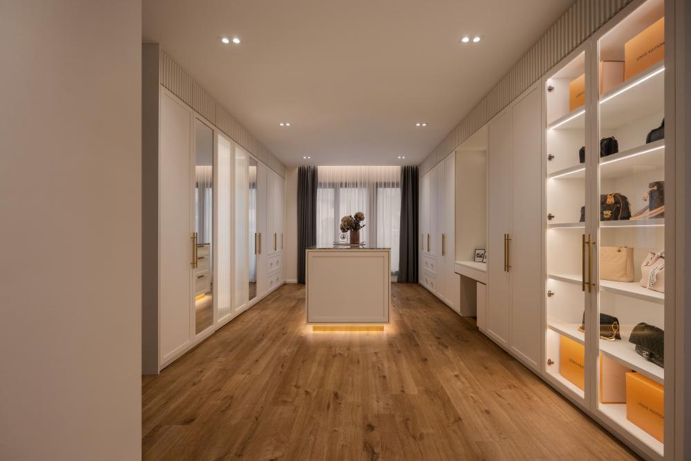 Modern Bedroom with Wood Flooring and Flooring