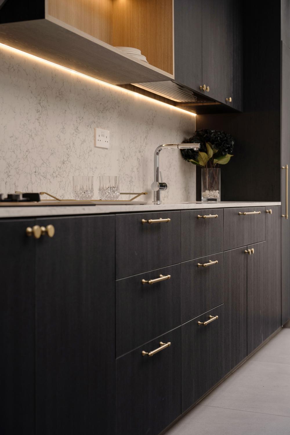 Modern Pantry with Kitchen Island and Console Table
