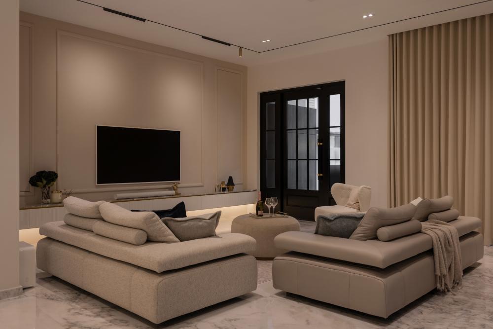 Modern Living Room with TV Console and Feature Wall