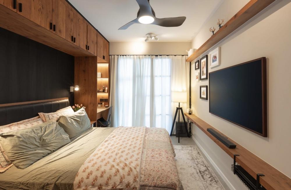 Vintage Bedroom with Bookshelf and Vinyl Flooring