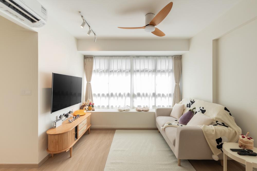 Minimalist Living Room with Vinyl Flooring and TV Console