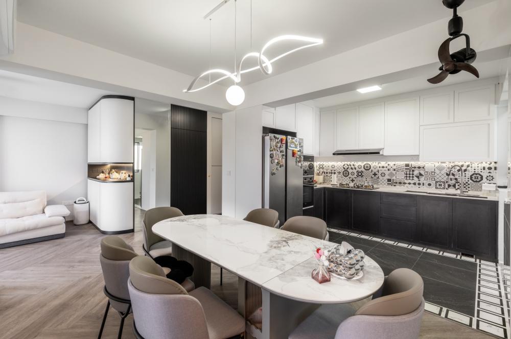 Modern Dining Room with Drop Light and Dining Table