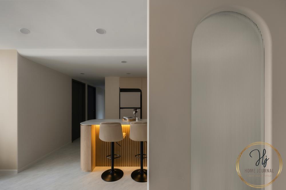 Scandinavian Entryway with Seating Bench and Room Divider