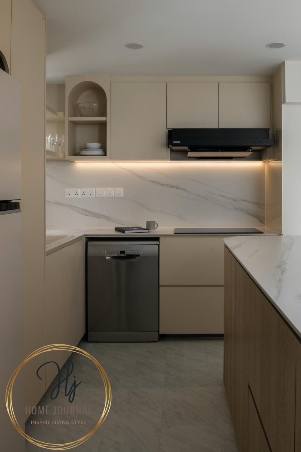 Scandinavian Kitchen with Countertop and Vinyl Flooring