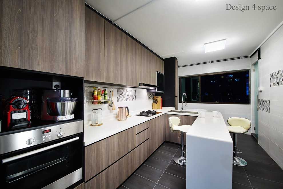 Contemporary Kitchen with Kitchen Window and Open Kitchen