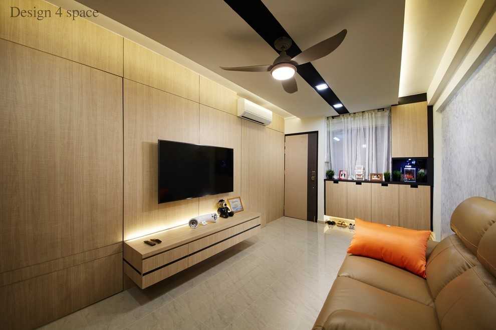 Contemporary Living Room with TV Console and Feature Wall