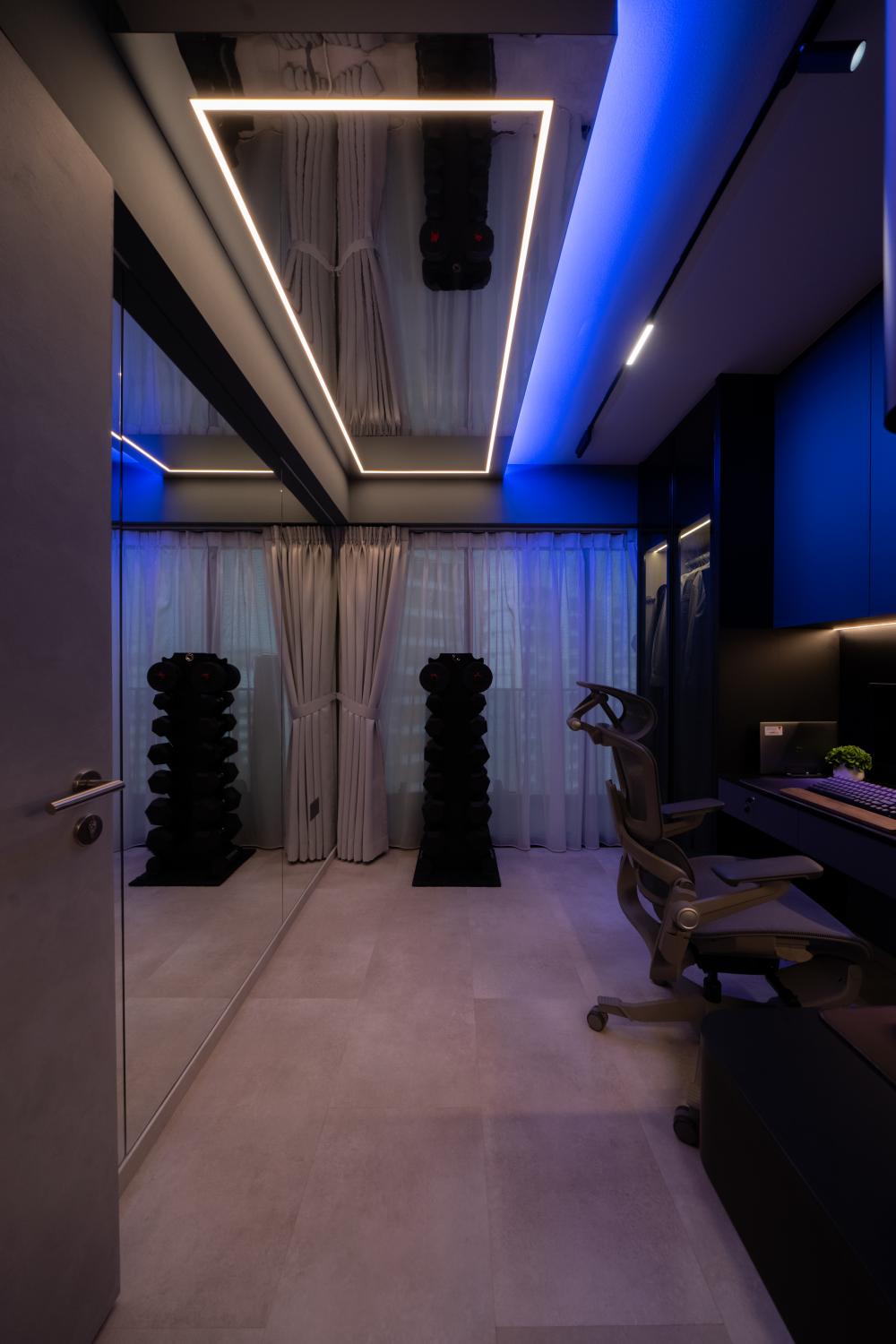 Modern Home Office with Wallpaper and Desk Chairs