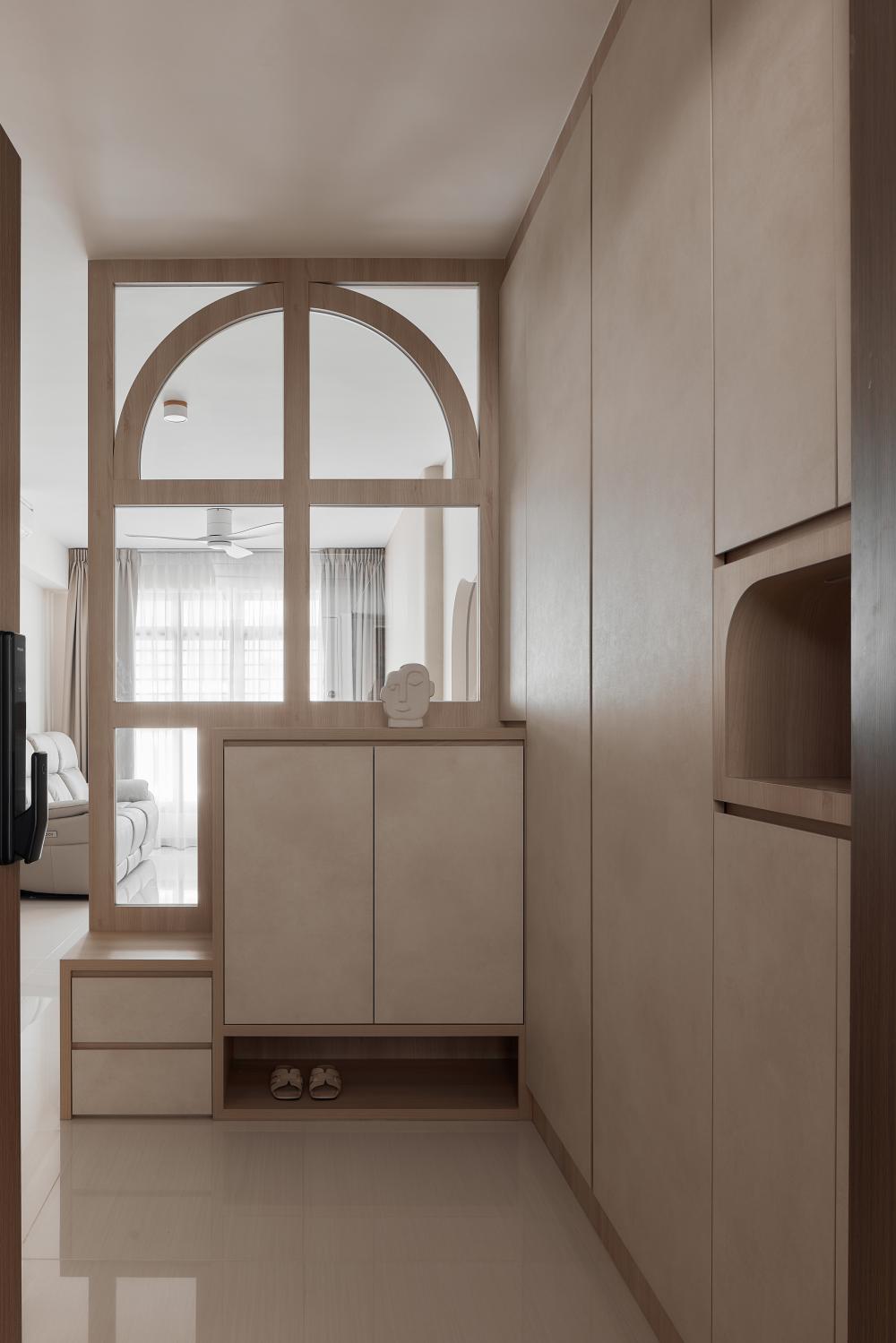 Scandinavian Entryway with Seating Bench and Shoe Rack