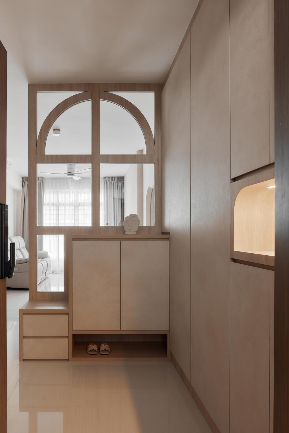 Scandinavian Entryway with Seating Bench and Shoe Rack