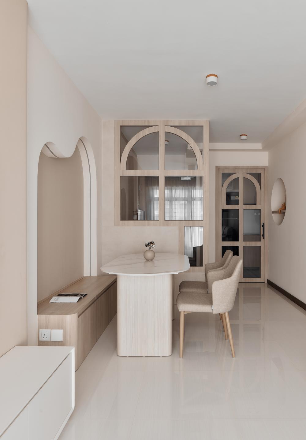 Scandinavian Dining Room with Dining Table and Seating Bench