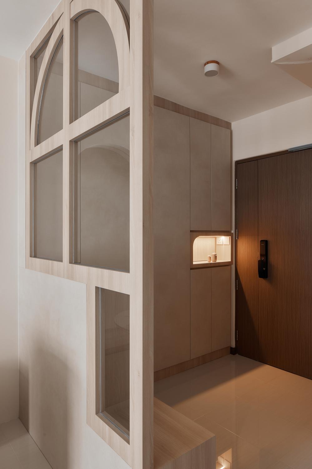 Scandinavian Entryway with Seating Bench and Shoe Rack