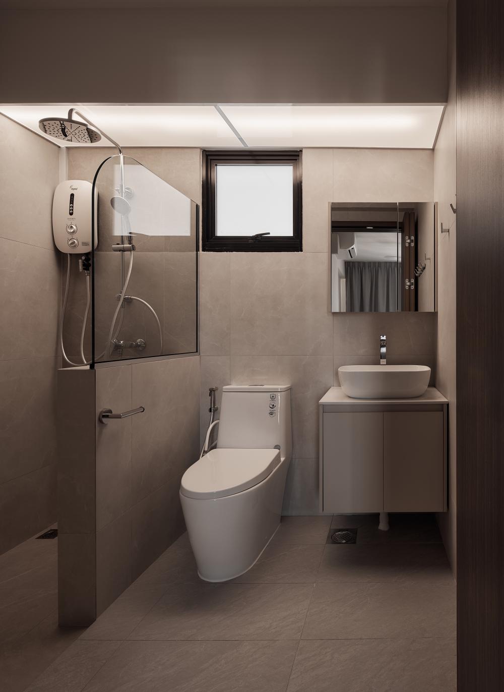 Scandinavian Bathroom with Shower Screen and Rainshower