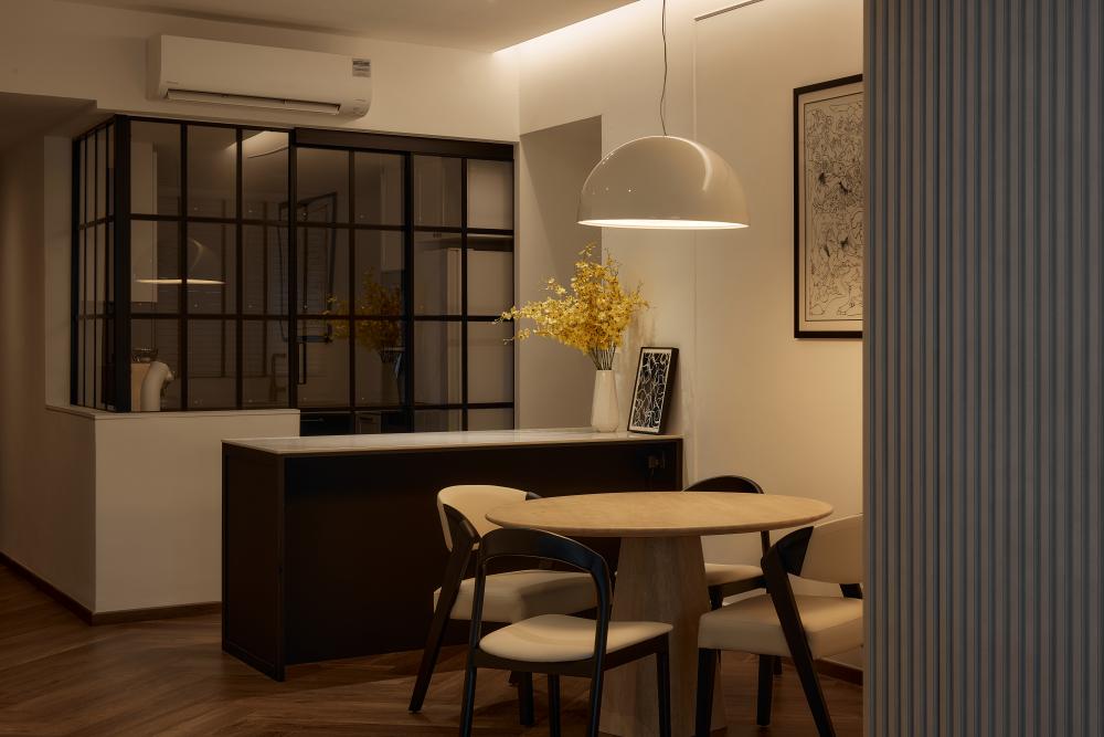 Modern Dining Room with Drop Light and Dining Table