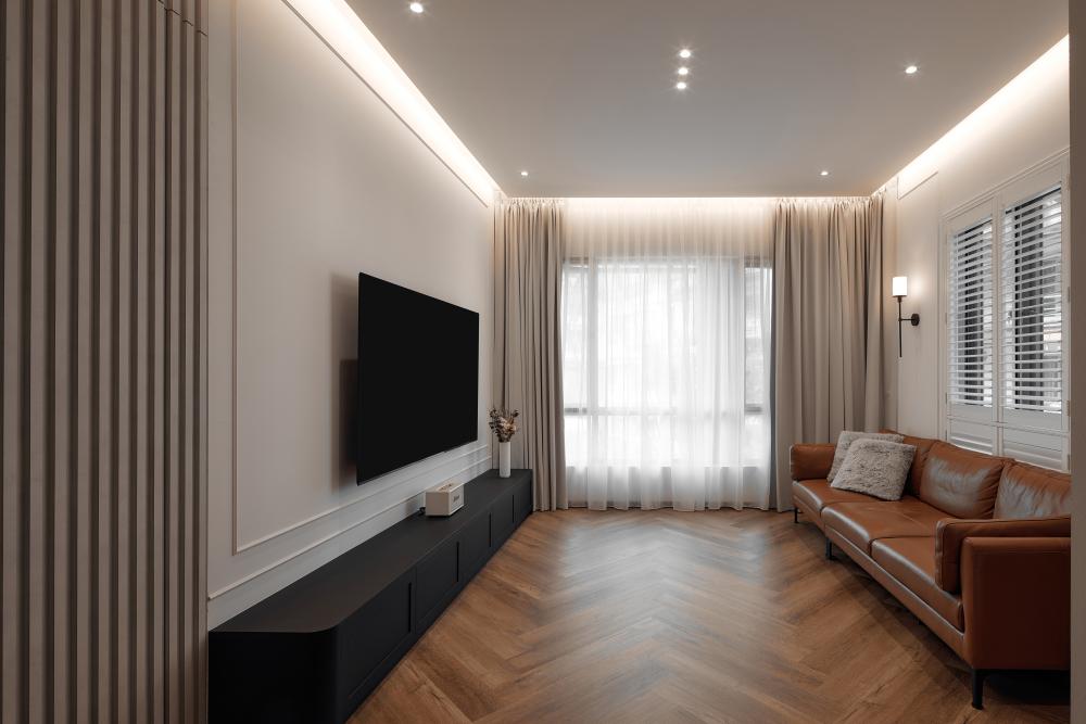 Modern Living Room with Wood Flooring and TV Console
