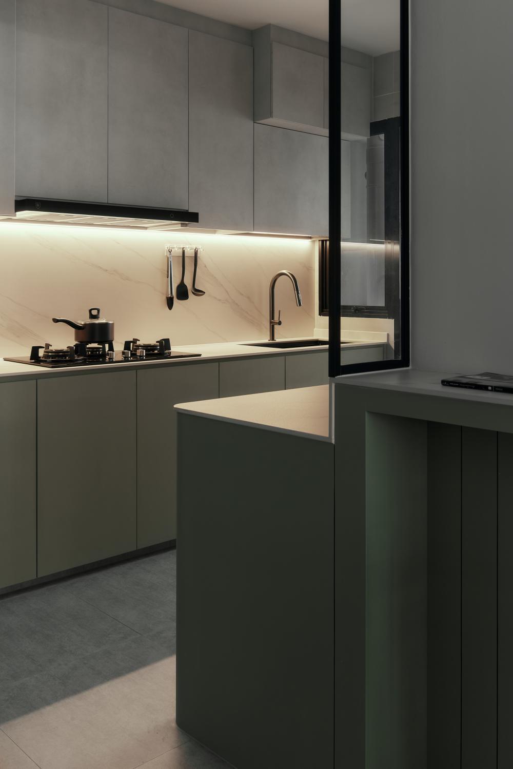 Scandinavian Kitchen with Countertop and Breakfast Counter