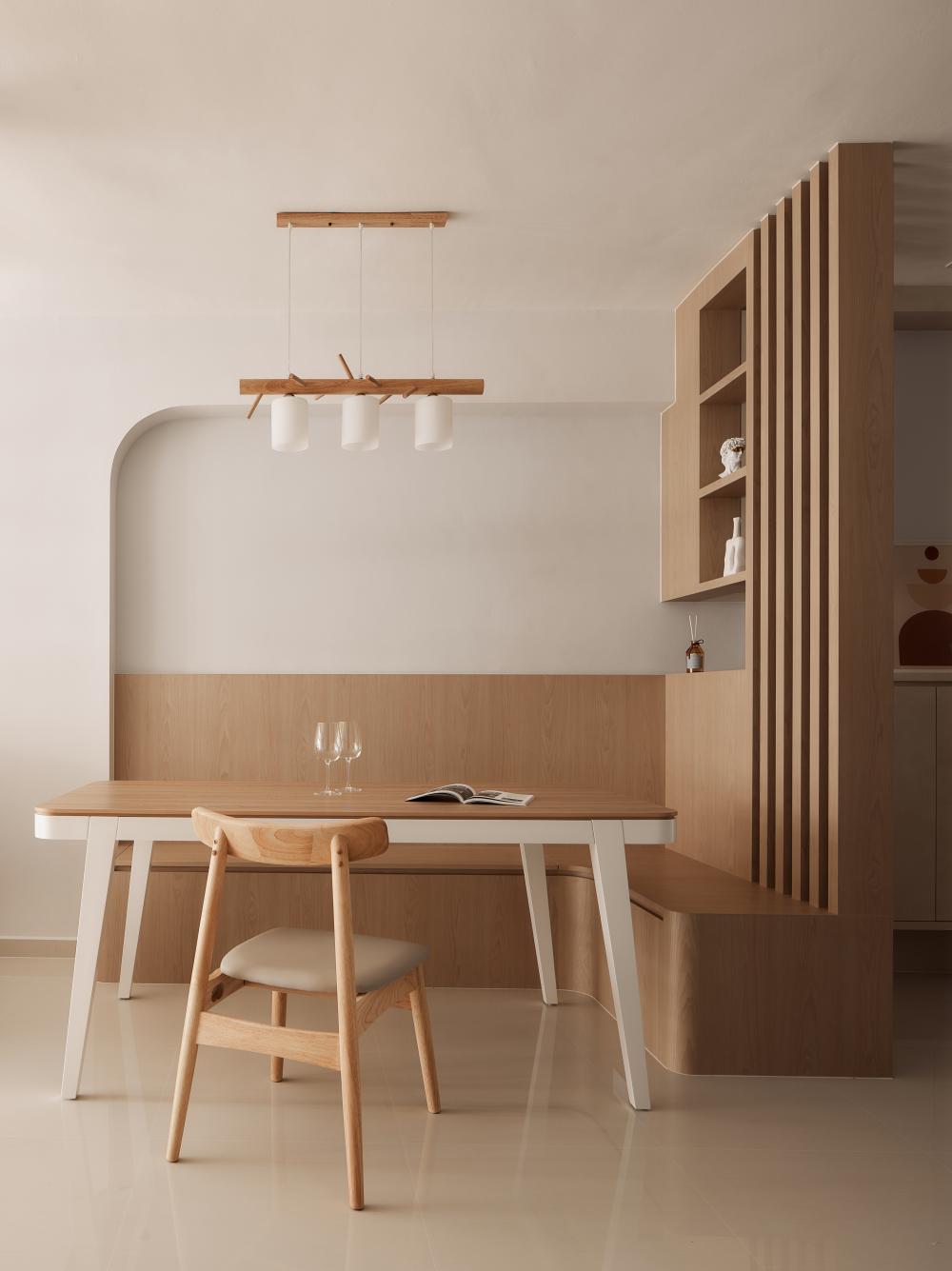 Scandinavian Dining Room with Drop Light and Dining Table