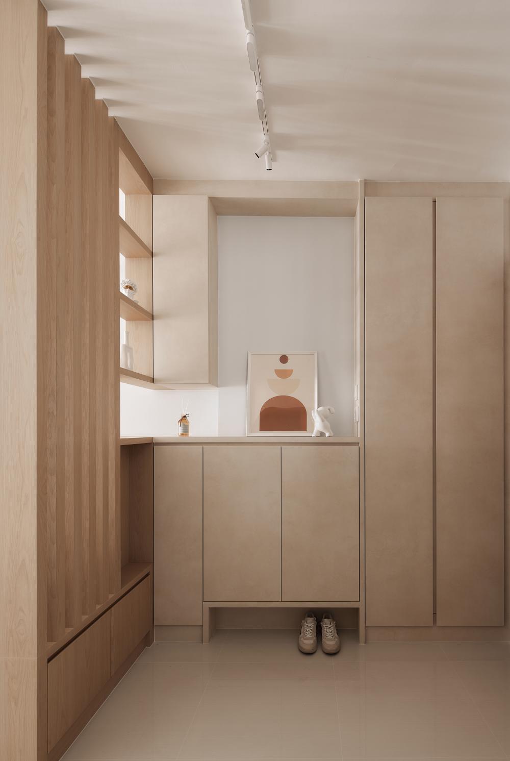 Scandinavian Entryway with Shoe Rack and Console Table