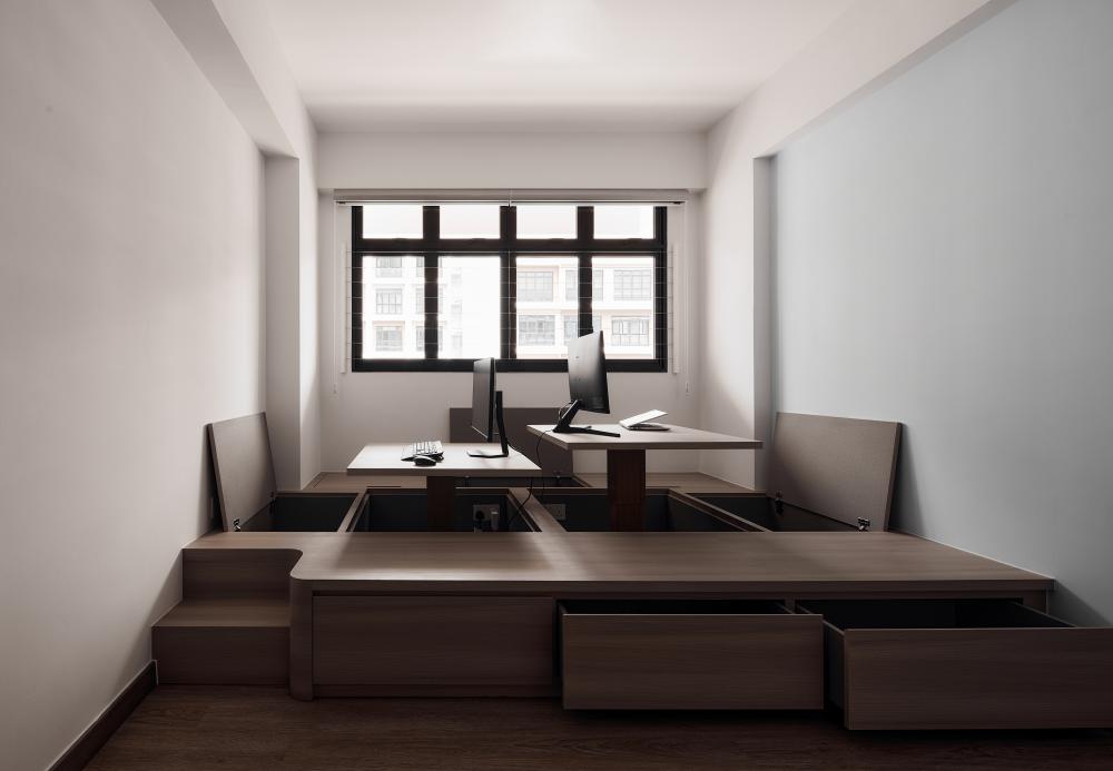 Scandinavian Study with Storage Cabinets and Computer