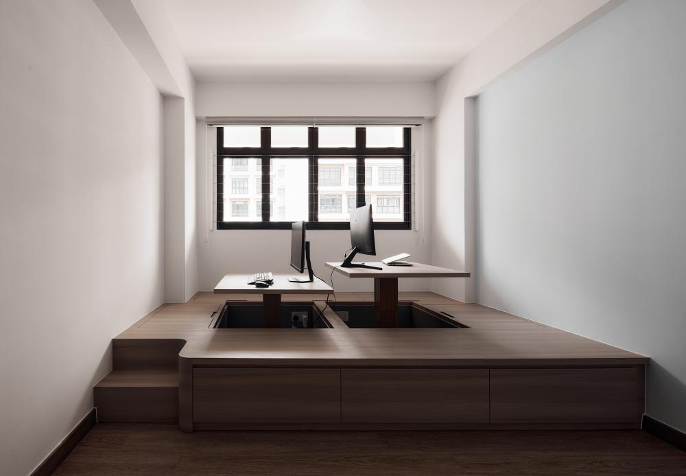 Scandinavian Study with Storage Cabinets and Computer