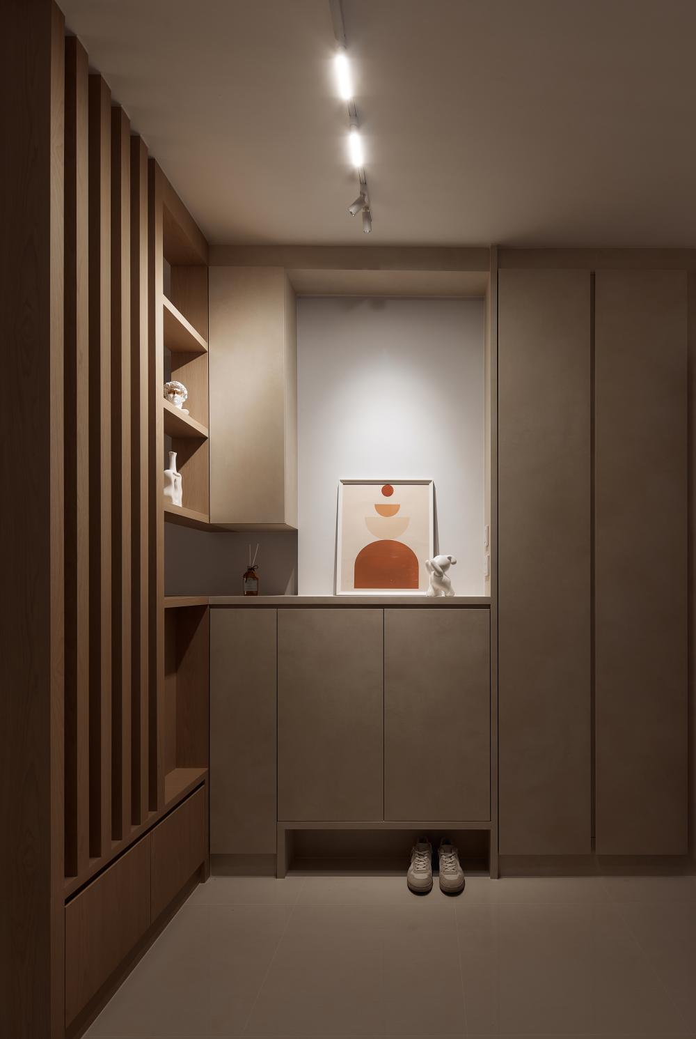 Scandinavian Entryway with Shoe Rack and Console Table