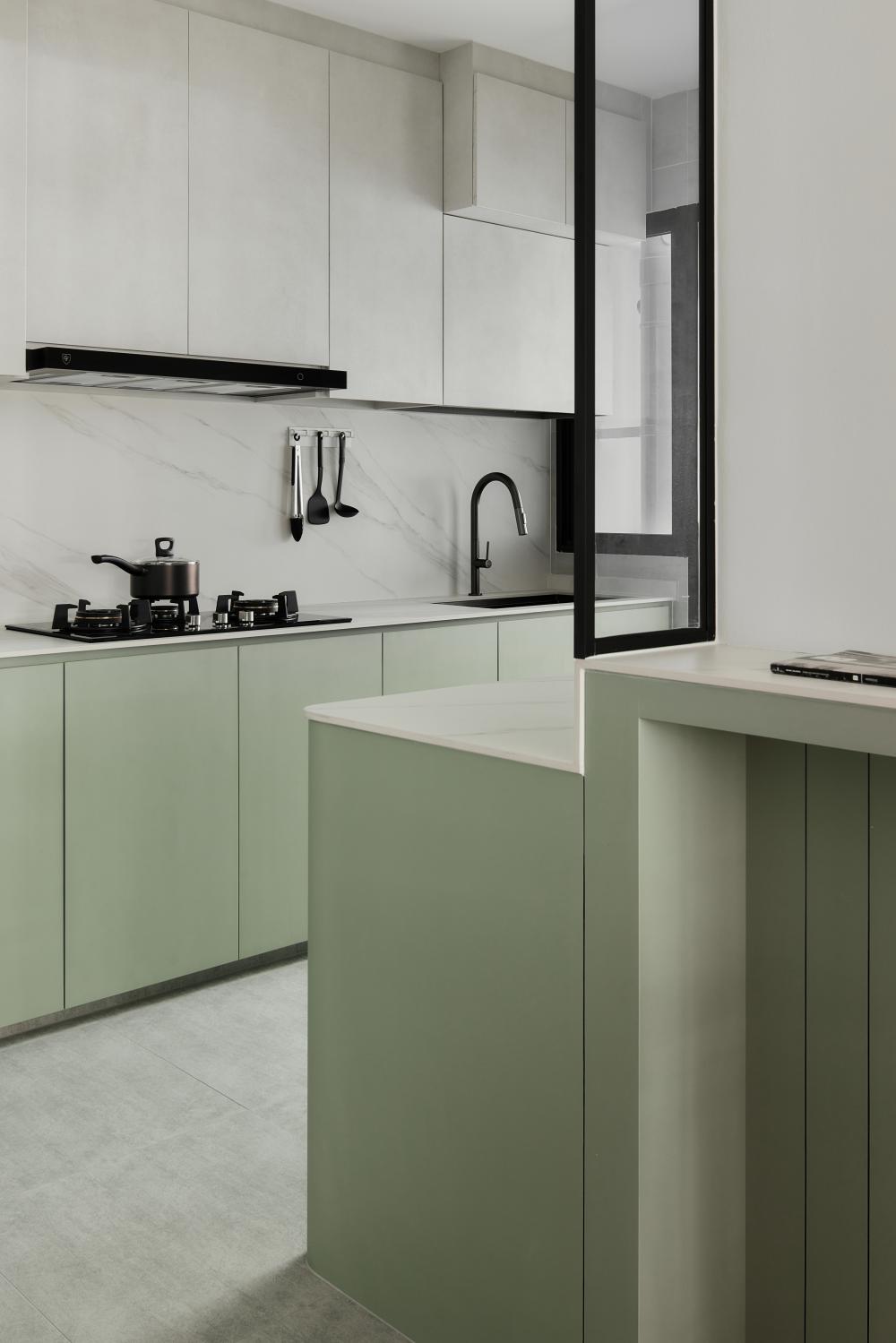 Scandinavian Kitchen with Countertop and Kitchen Island